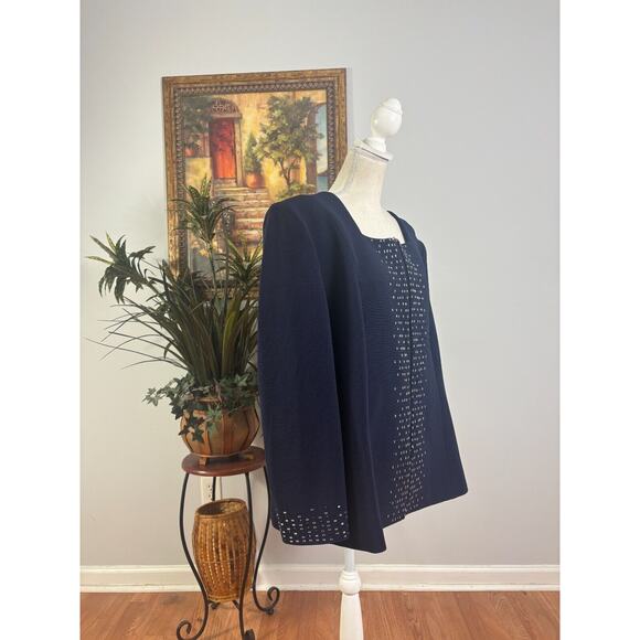 Susanna Jacket Women's Size 22 Navy Embellished Collarless Stretch Full Zipper - Picture 2 of 10